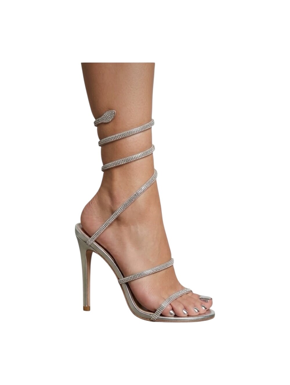 Daisy Fuentes Silver Rhinestone Snake Wrap Stiletto Sandals 8.5